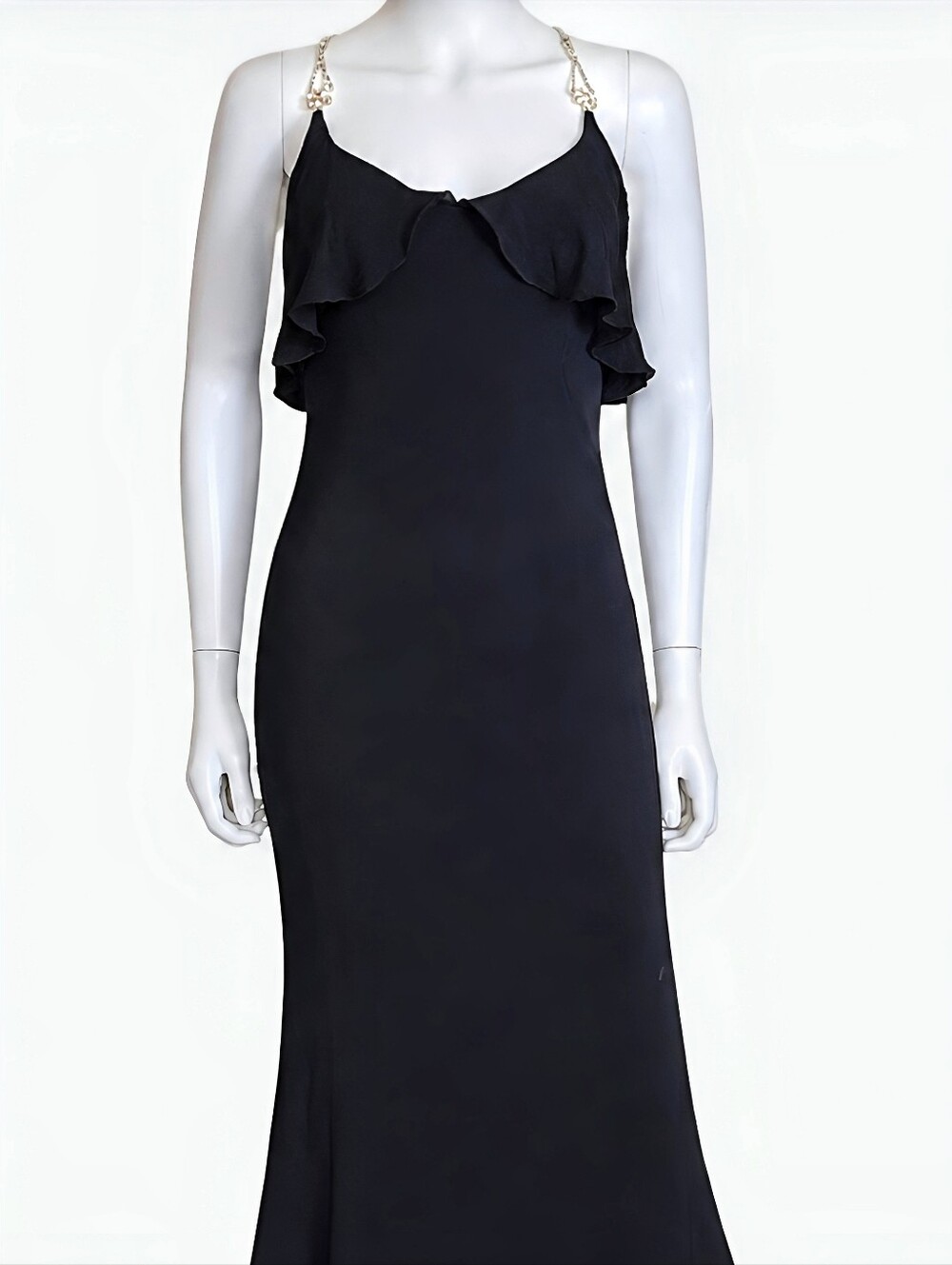 ESCADA | Black Silk Rhinestone Strap Evening Dress Size 34
